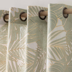 Rideau à œillets polycoton feuillages métallisé - Vert