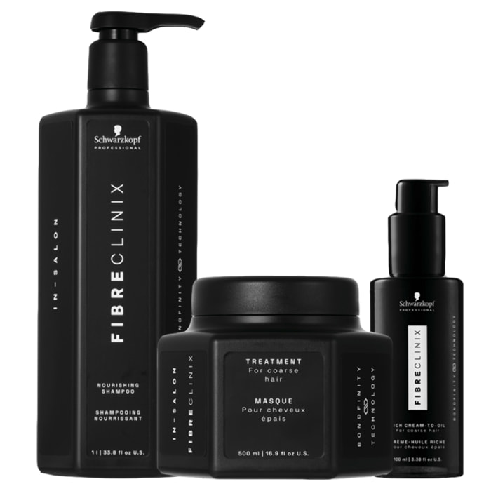 SCHWARZKOPF Kit Fibre Clinix In-Salon Nourishing Shampoo 1000ml + Mask Coarse 500ml + Cream To-Oil For Co 100ml