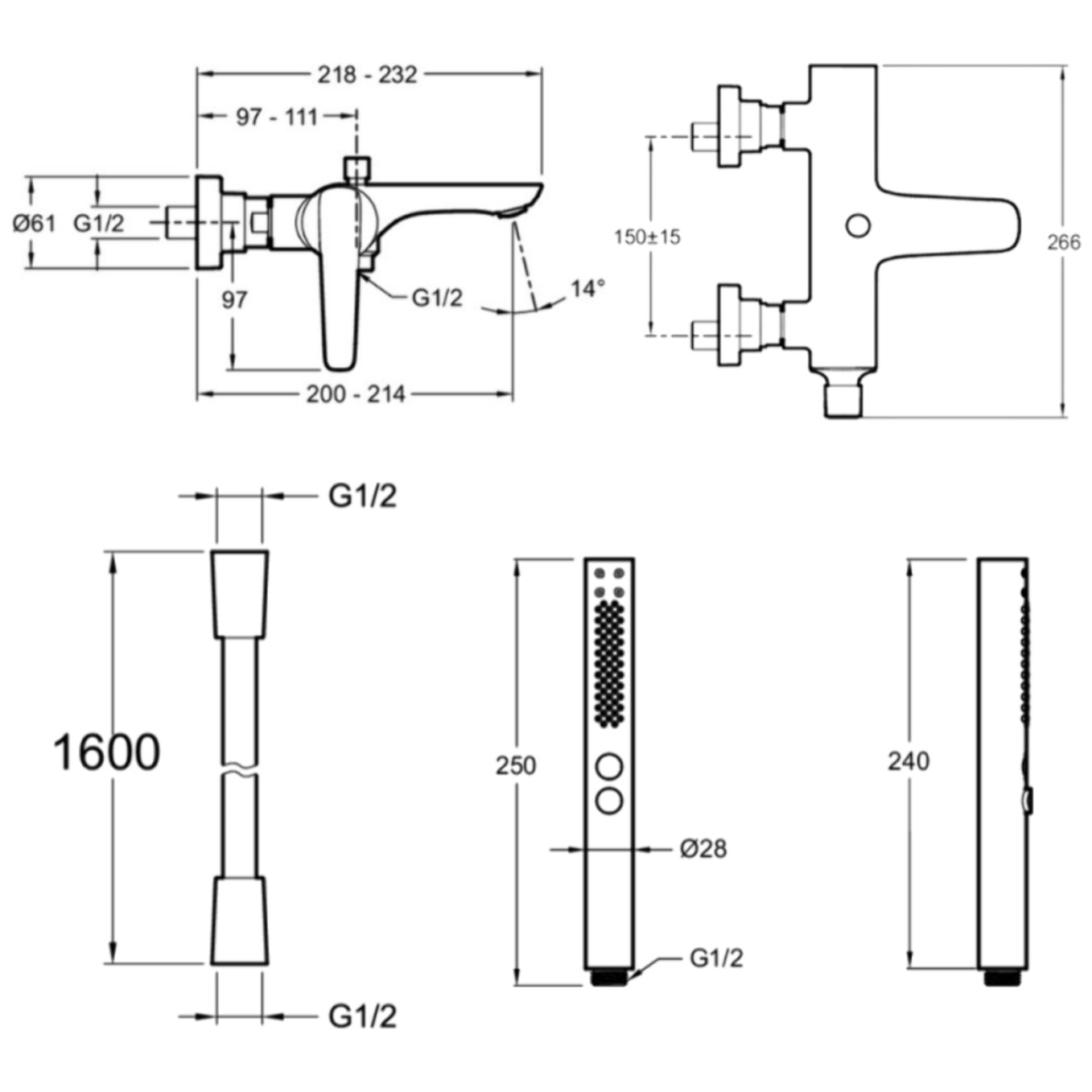 Pack mitigeur bain douche Aléo+ + douchette Shift+ ronde + flexible lisse 160 cm