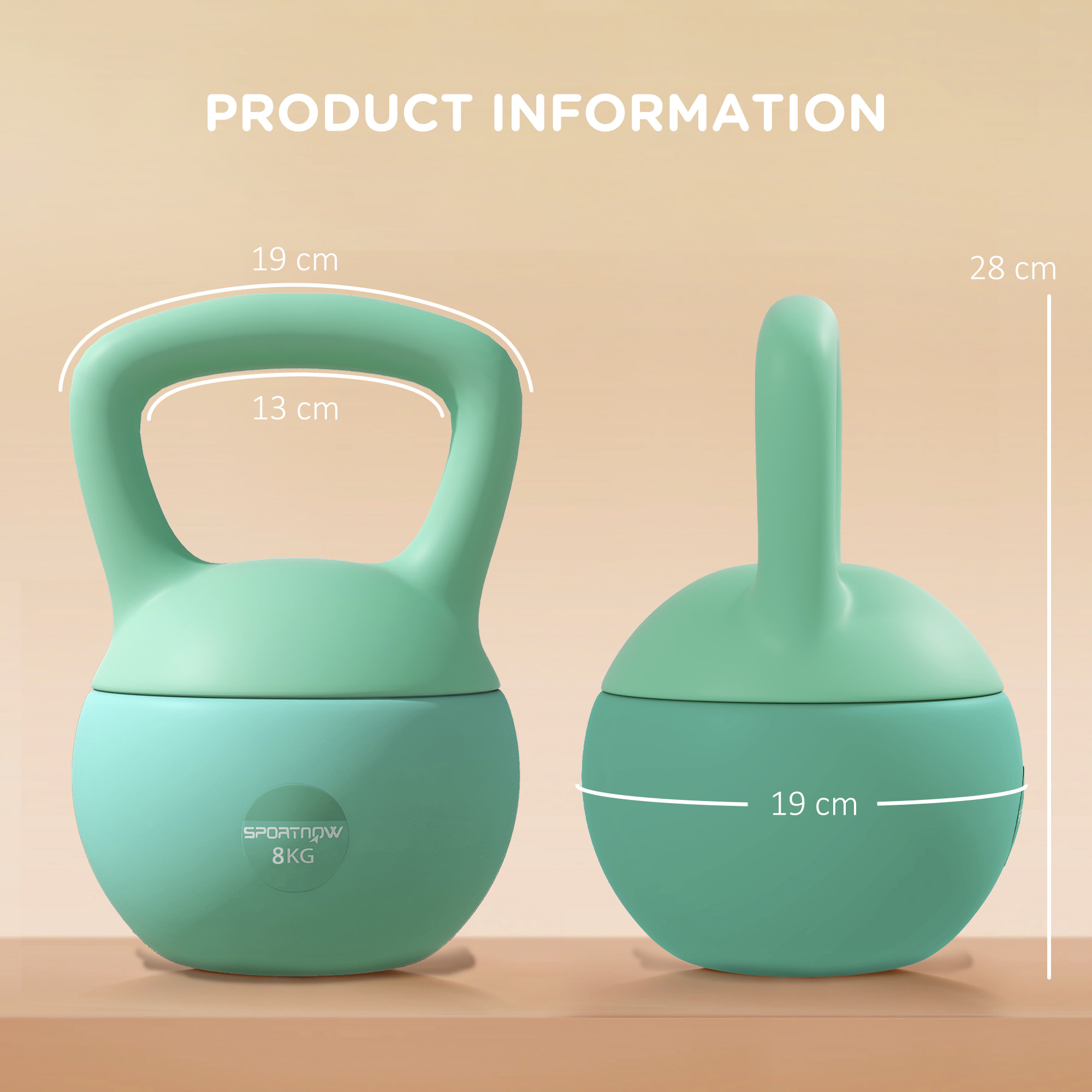 Kettlebell 8kg - haltère avec poignée antidérapante pour fitness musculation cardio, vert