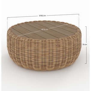Table basse de jardin en rotin synthétique et bois - Sky