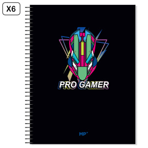 PACK 6 UNITA' QUADERNO EXTRADURA A4 120 FOGLI RETICOLATO DESIGN PRO GAMER