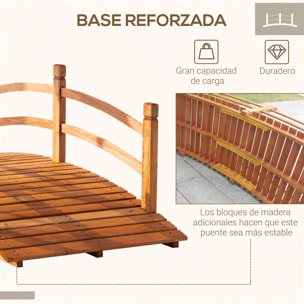 Puente de Arco de Madera 185x72x58 cm con Pasamanos Puente de Jardín para Decoración Patio Carga 200 kg Natural