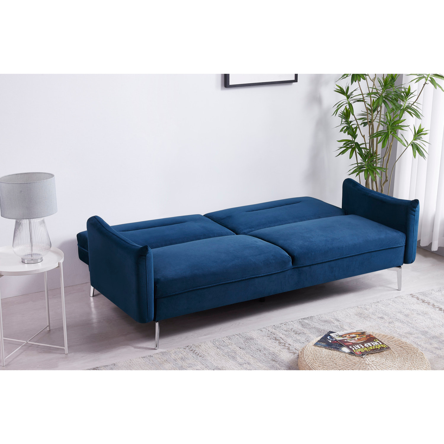 Canapé design convertible 3 places en velours bleu SALLY