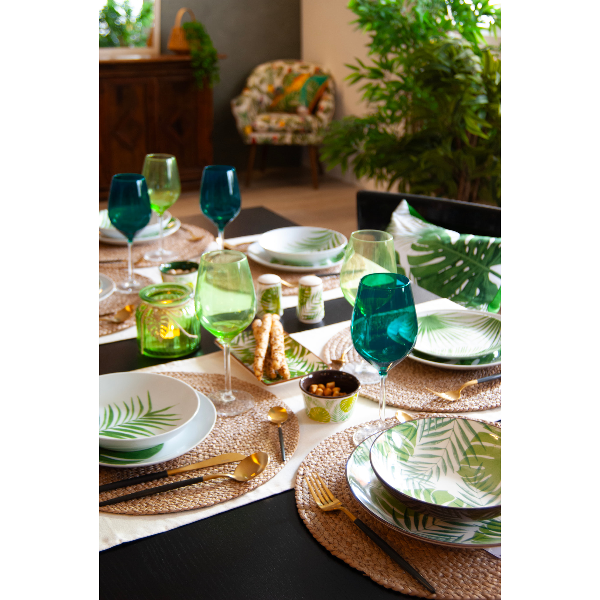 Set 6 piatti portata in ceramica Excelsa – Foliage, 20x12,5 cm, Verde