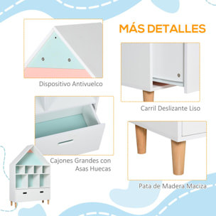 Estantería de Madera Infantil con 8 Compartimentos en Forma de Casa de 2 Colores