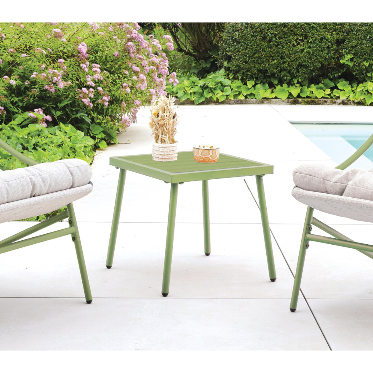 Salon de jardin en acier - 2 places - vert sauge - LEMAN