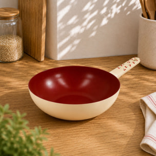 Wok 28cm en aluminium cerise - tous feux CERISE