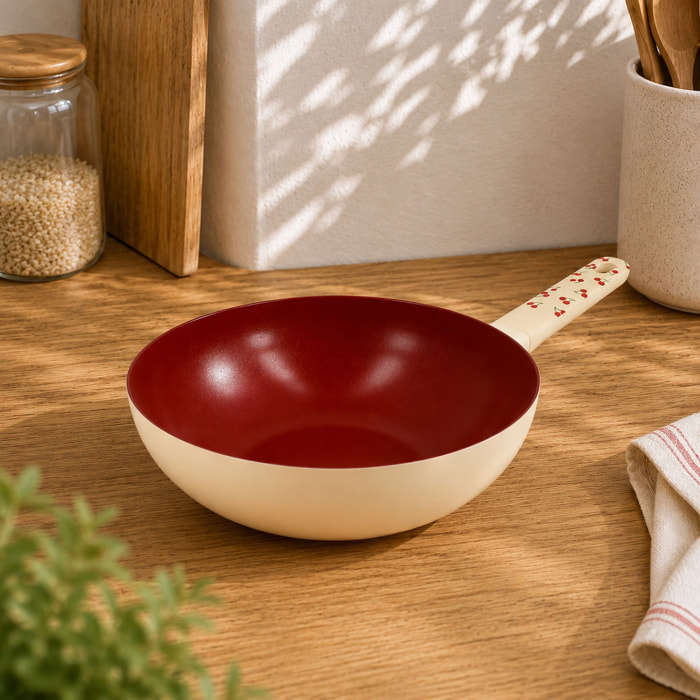 Wok 28cm en aluminium cerise - tous feux CERISE