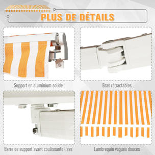 Store banne manuel rétractable aluminium polyester imperméabilisé 3L x 2,5l m orange blanc rayé