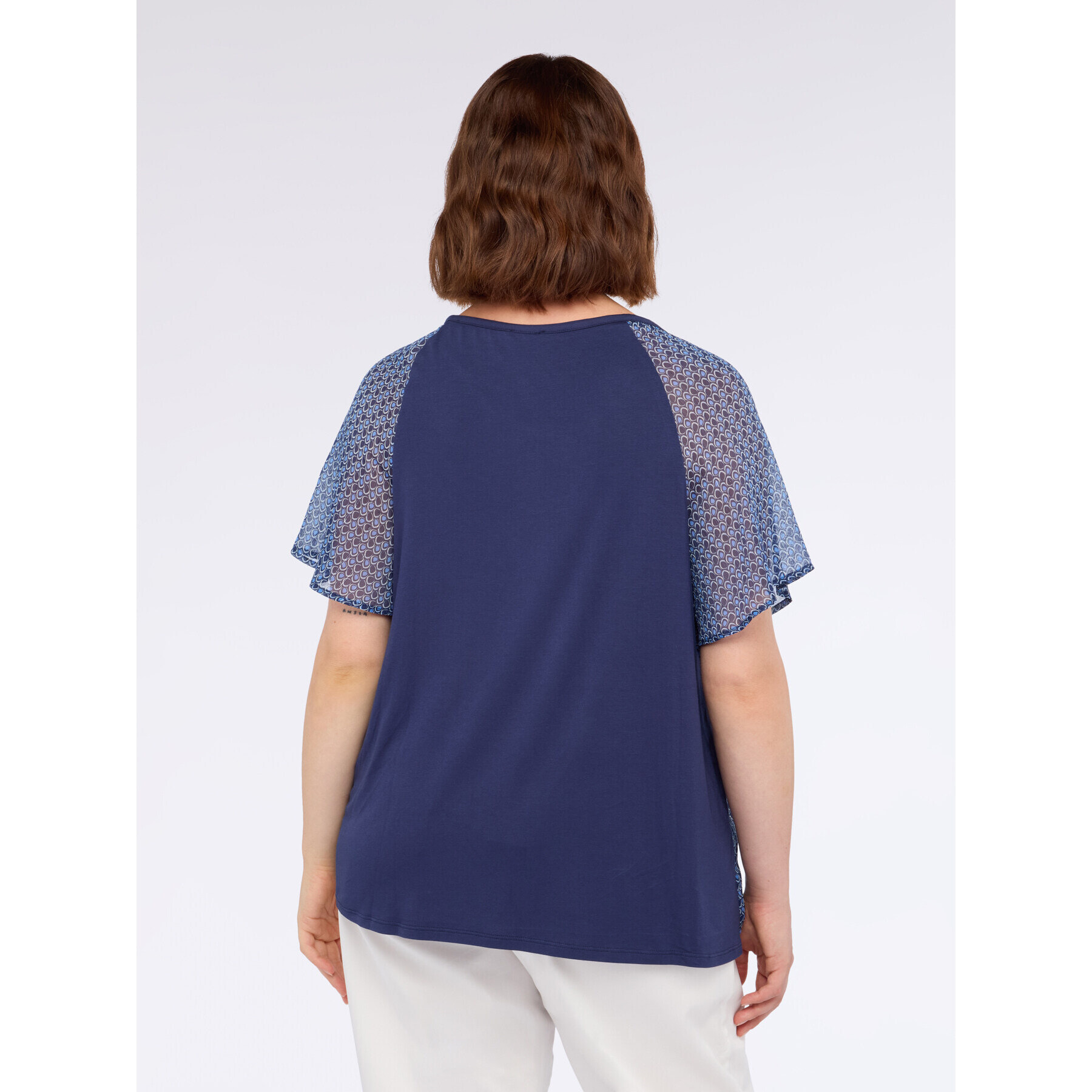Fiorella Rubino - T-shirt bimaterica con stampa - Blu