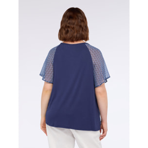 Fiorella Rubino - T-shirt bimaterica con stampa - Blu