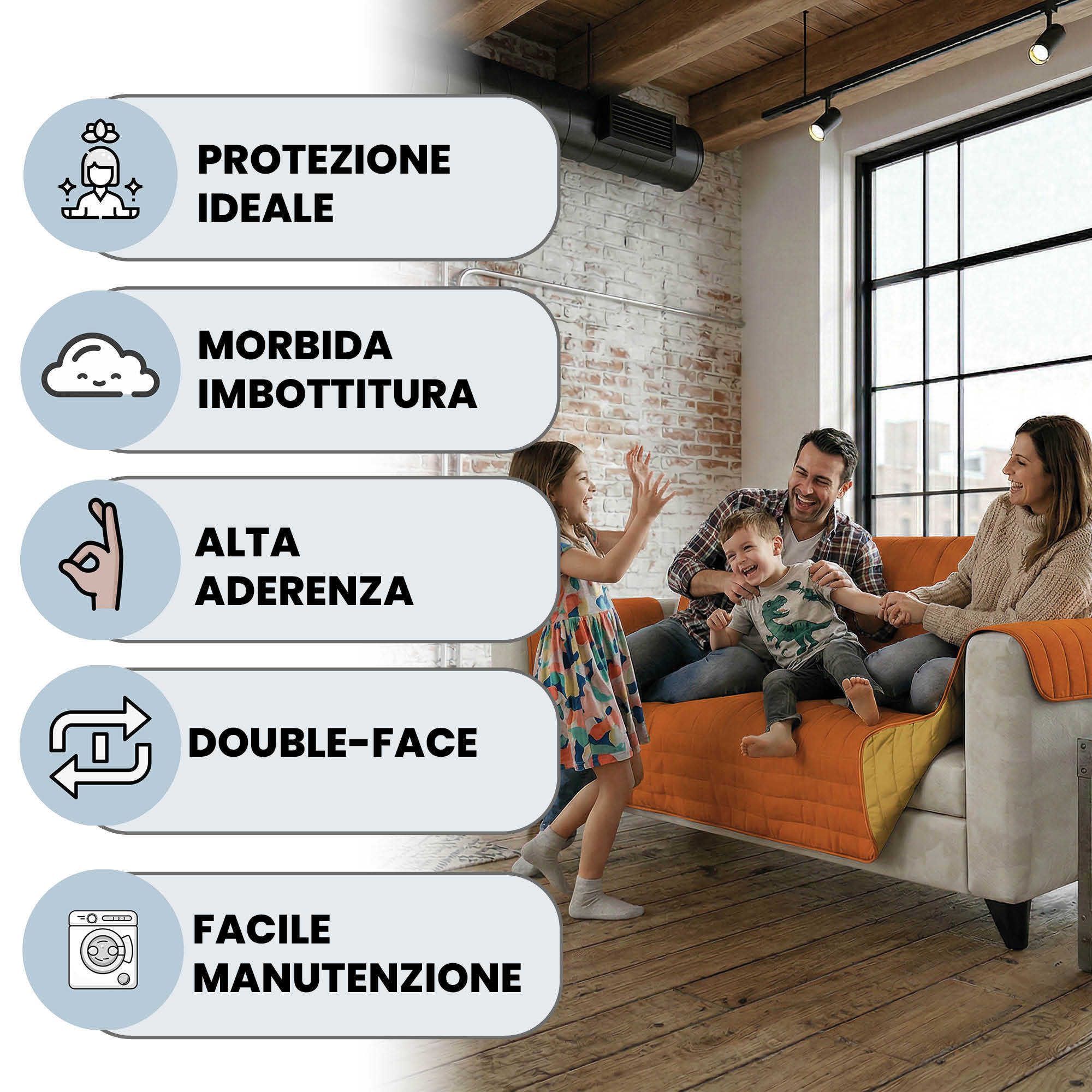 COPRIDIVANO TRENDY, Waterproof, Microfibra, No Stiro, Doubleface - ARANCIONE/GIALLO