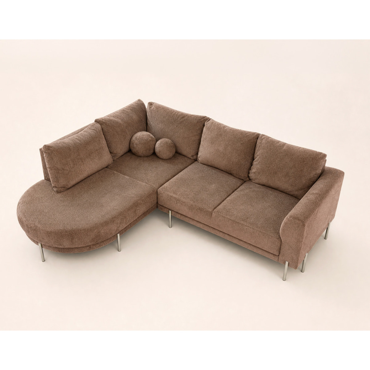 Gabin - Canapé d'angle gauche 5 places en velours texturé - Taupe