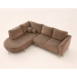 Gabin - Canapé d'angle gauche 5 places en velours texturé - Taupe