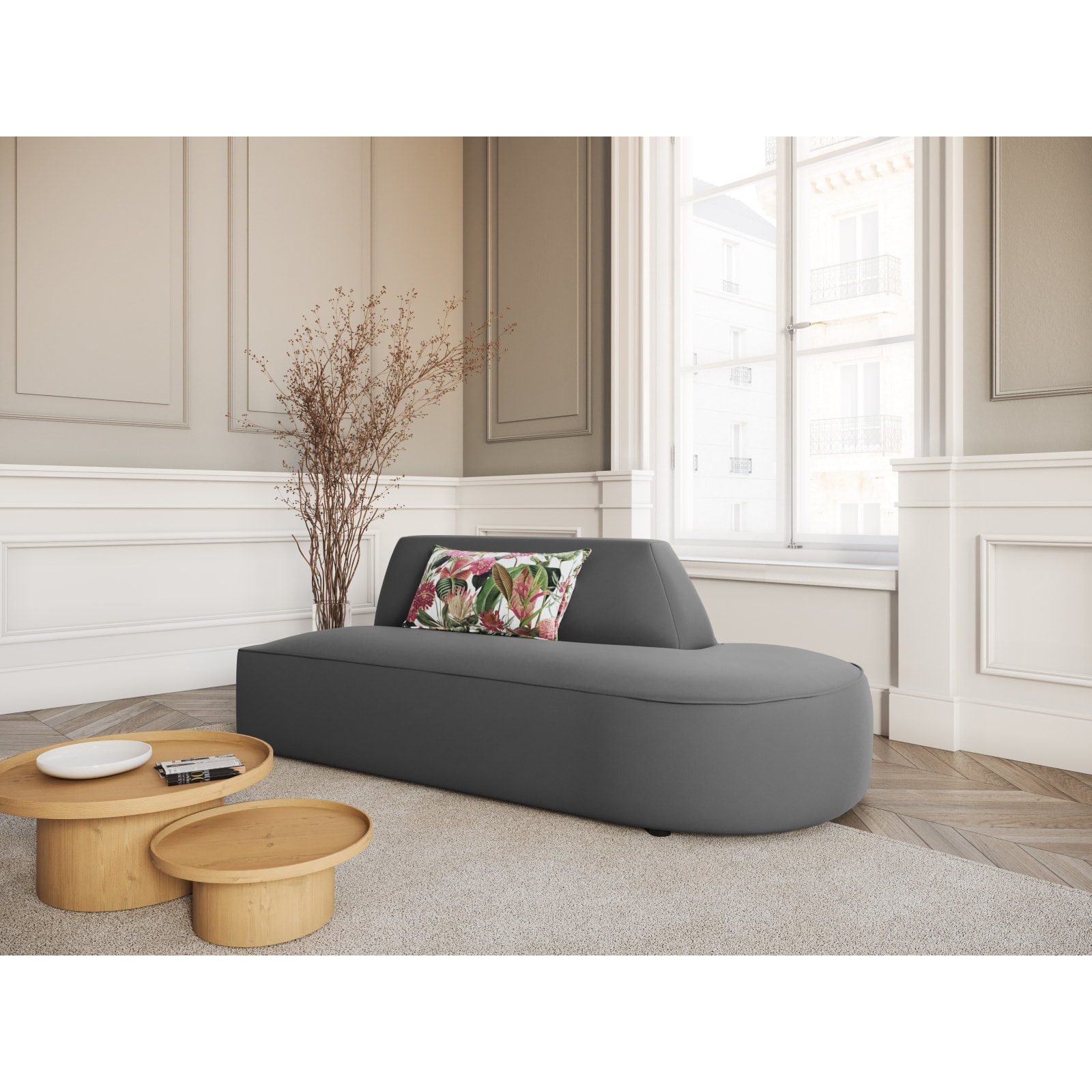 Canapé modulable droit "Charles" 2 places en velours gris foncé