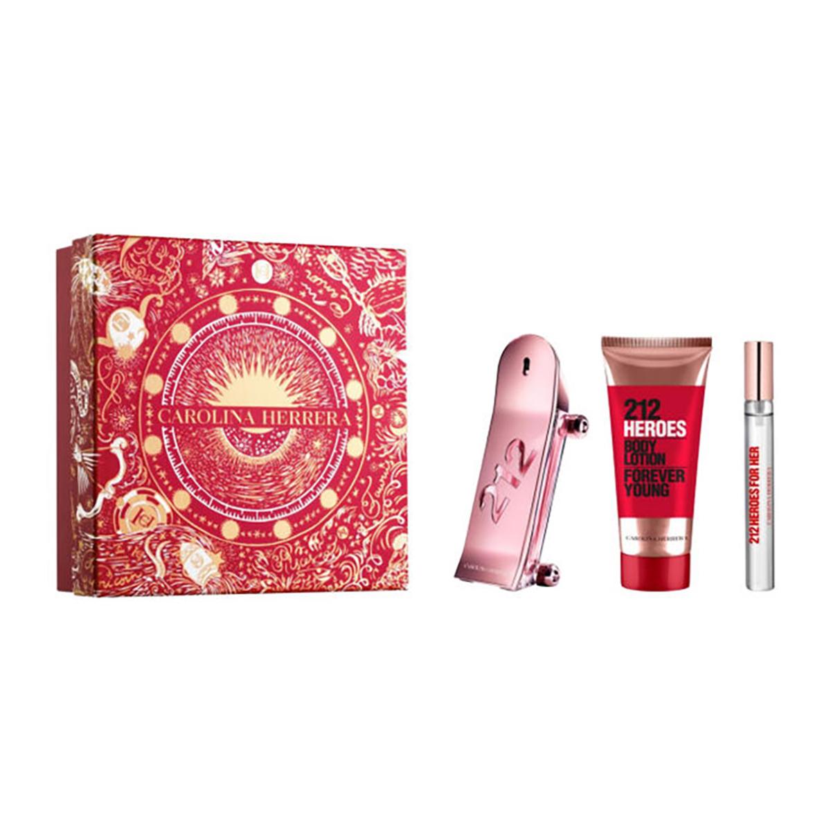 Carolina Herrera 212 Heroes For Her EDP + Lozione Corpo + Roll On Set Cofanetto Regalo Donna 80 ML + 100 ML + 10 ML