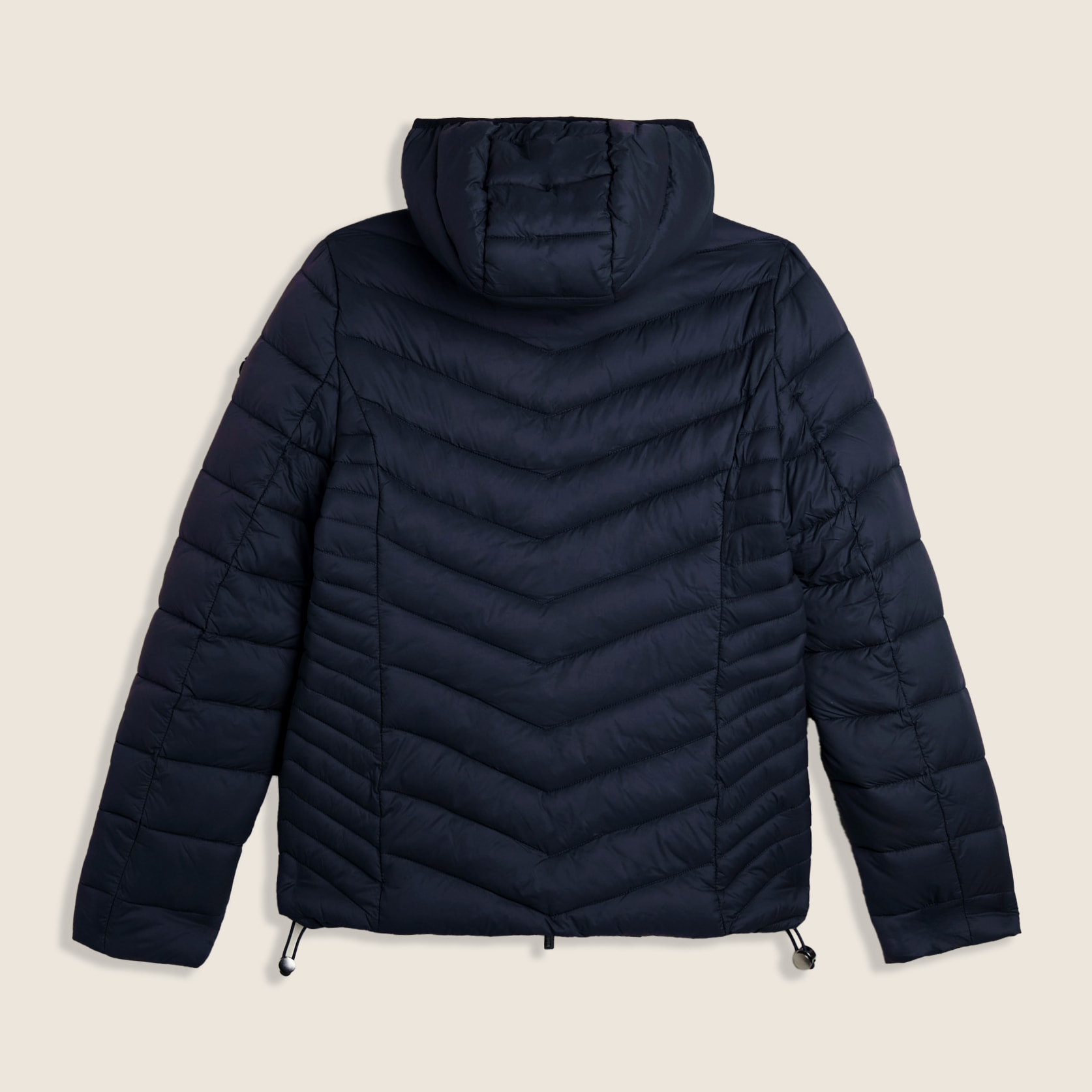 Piumino donna con cappuccio bordato e finitura lucida