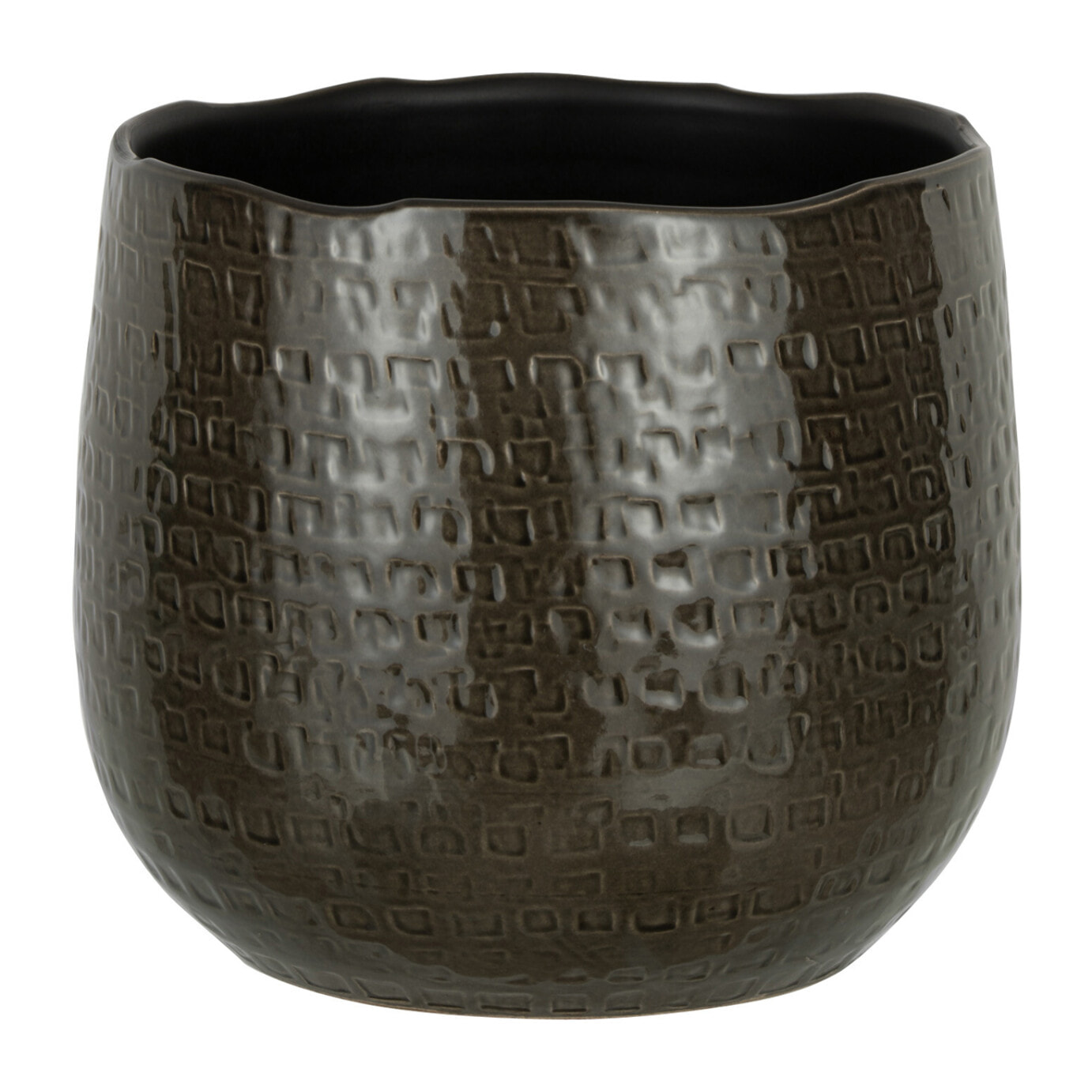 J-Line cache-pot Motifs - céramique - gris foncé - large - Ø 25.5 cm