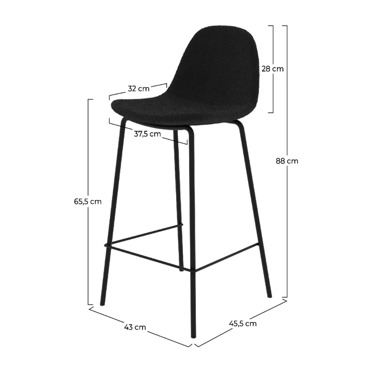 Lot de 2 chaises pour îlot central 65.5 cm en tissu bouclette noir - Henrik