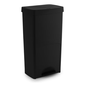 Cubo de basura o reciclaje 70l en negro, vertical, en 2 compartimentos, papelera para residuos, 76 cm de altura, fácil gestión, negro antracita