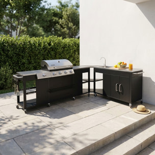 Barbecue gaz 4 brûleurs + 1 feu latéral, cuisine d'extérieure avec évier, ustensiles et thermomètre ROCHEFORT