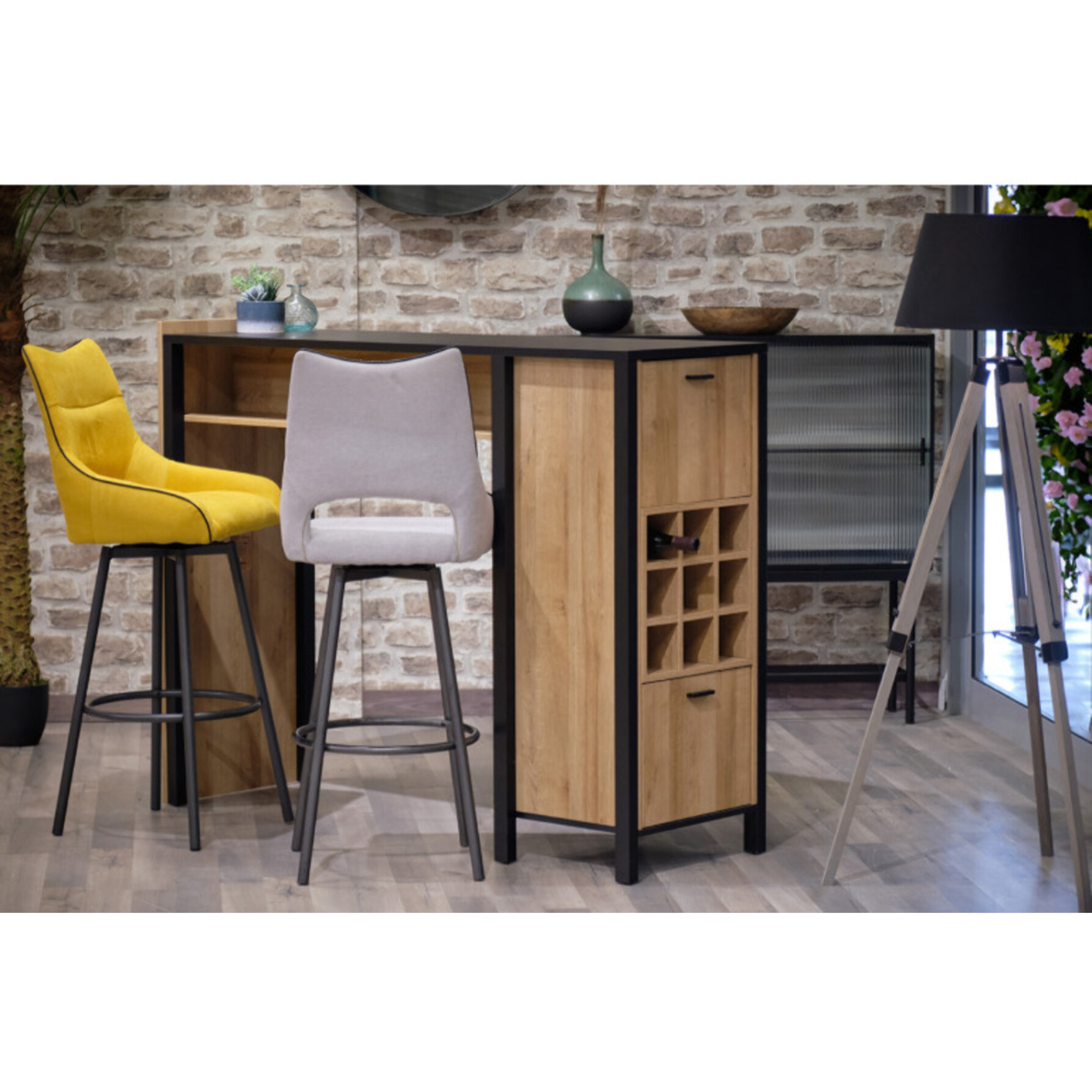 Bar avec rangement en bois effet chêne - MIAMI