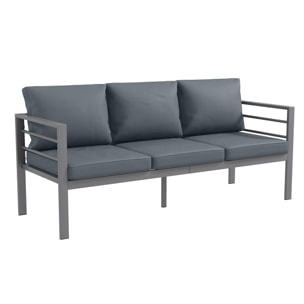 Canapé de jardin 3 places design contemporain - dim. 185L x 66l x 64H cm - 6 coussins inclus - alu polyester gris