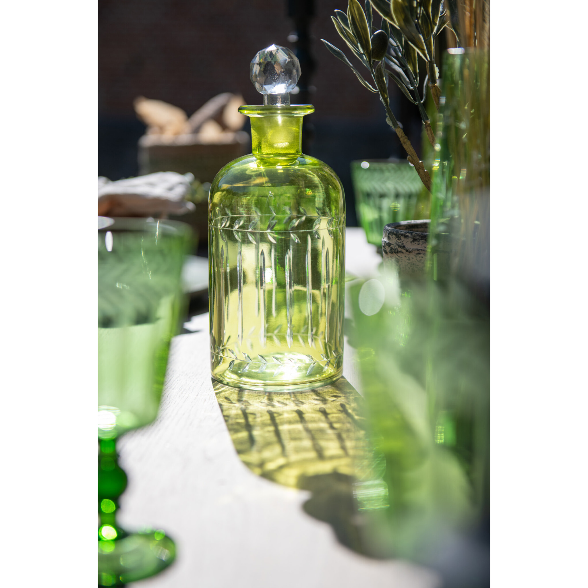 J-Line carafe Feuilles - verre - vert - large - 2 pièces