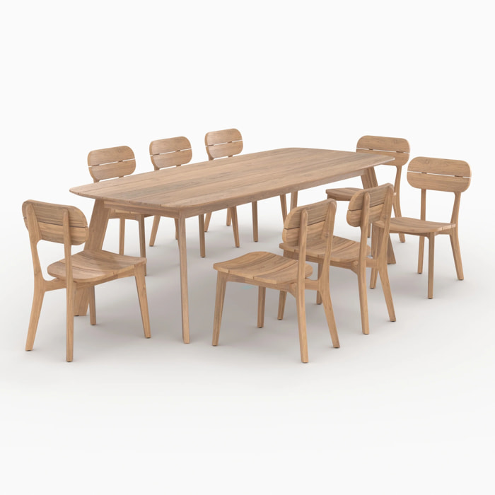 Table et chaises de jardin 8 personnes en bois recyclé - Lumo