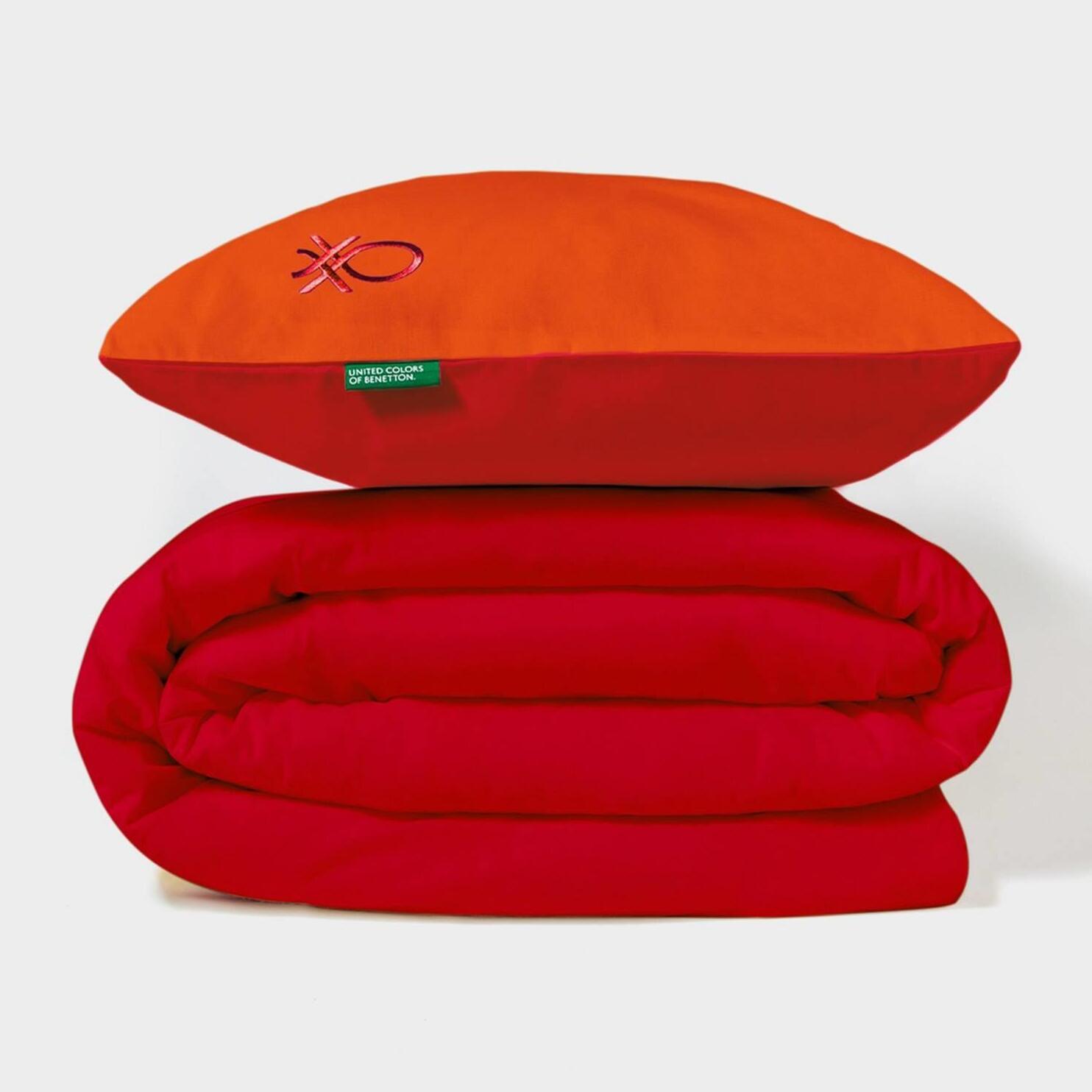 Set de cama 150 - 160 cm 100% algodón - funda nórdica reversible 200x220 + sábana bajera 150 - 160x200+30cm + 2x funda de almohada 50x70cm - rojo y naranja rainbow benetton