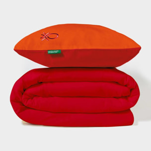 Set de cama 150 - 160 cm 100% algodón - funda nórdica reversible 200x220 + sábana bajera 150 - 160x200+30cm + 2x funda de almohada 50x70cm - rojo y naranja rainbow benetton