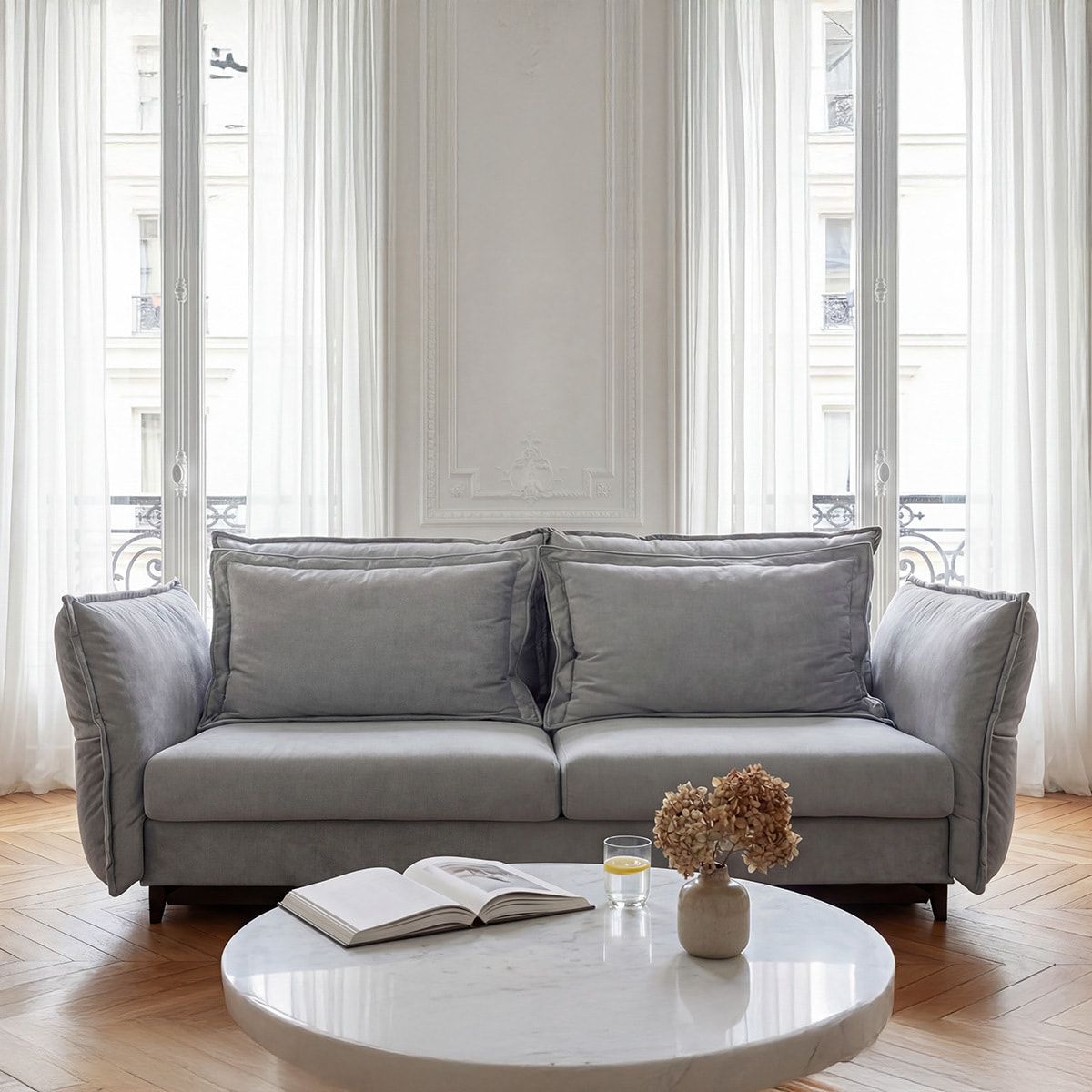 Canapé Velours Droit Convertible Verduro - 3 Places