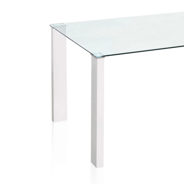 Mesa de comedor fija con sobre de cristal y blanco 150x90 cm Valya Cristal - Blanco