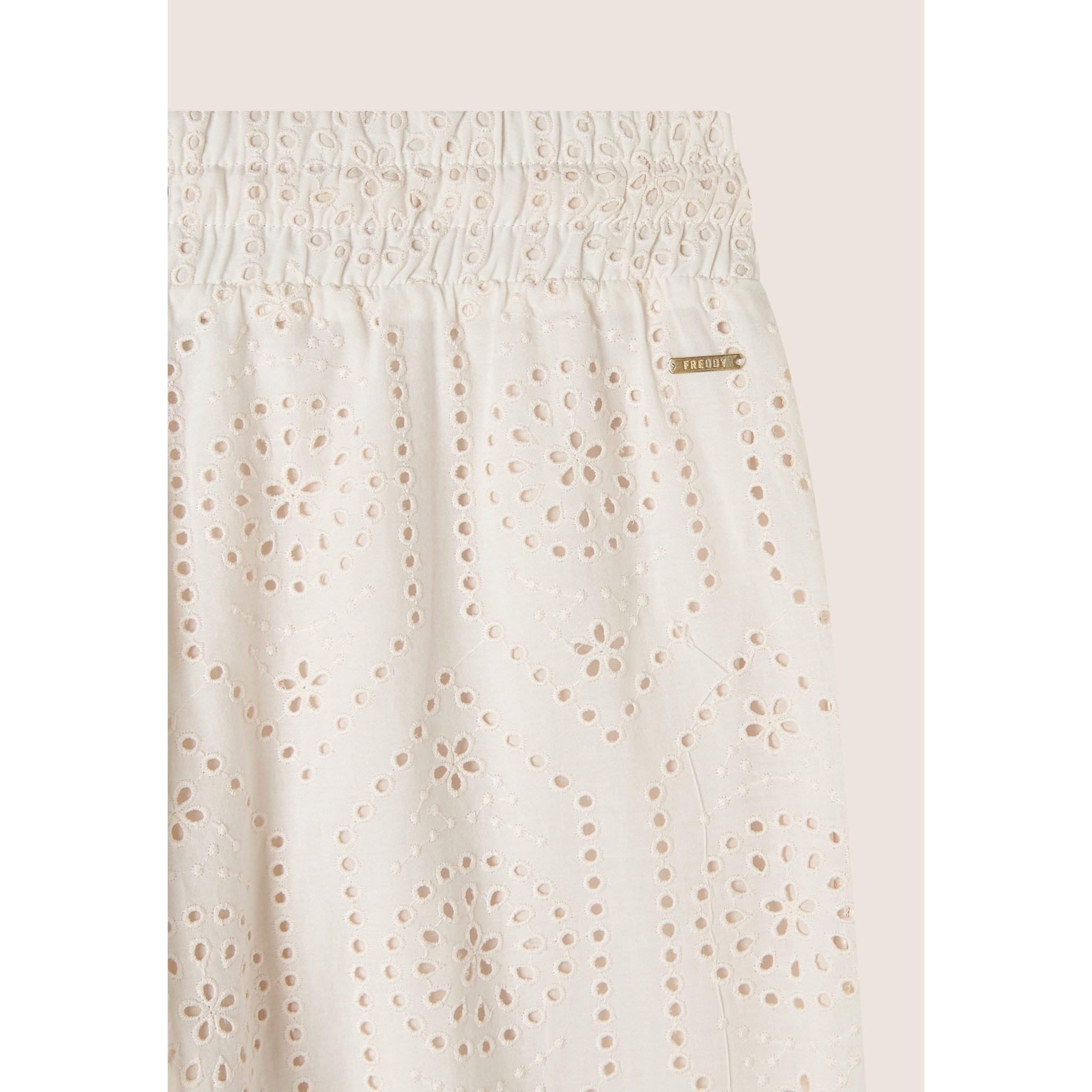 Pantaloni in mussola doppiati in cotone ricamato Sangallo