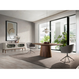 Aparador Angel Cerdá con estructura de madera de MDF en gris y patas de madera en nogal con iluminación interior 180x41x75cm