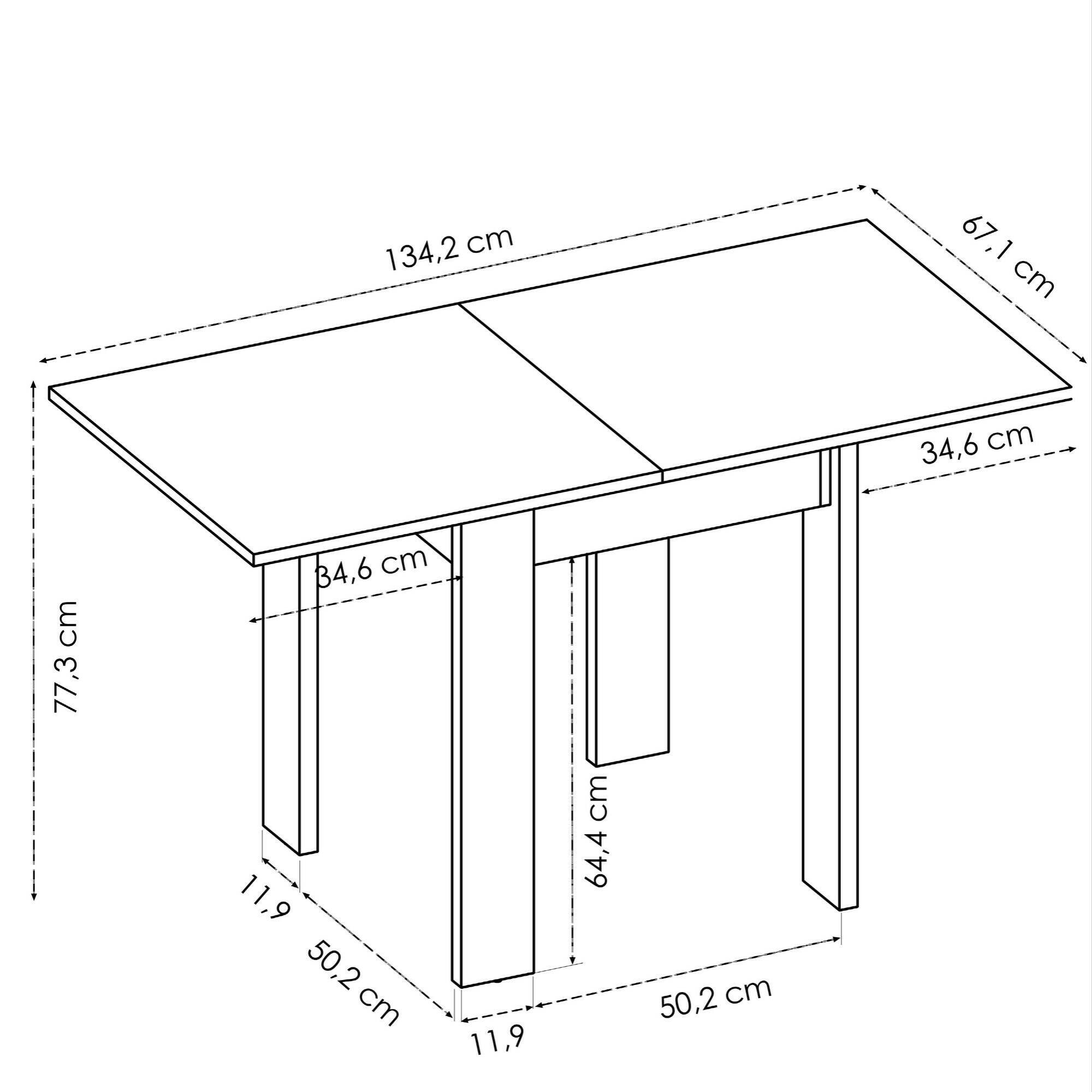 Tavolo allungabile Comer, Consolle estensibile multiposizione,Tavolo consolle ausiliare pieghevole, 79/134x67h79 cm, Rovere