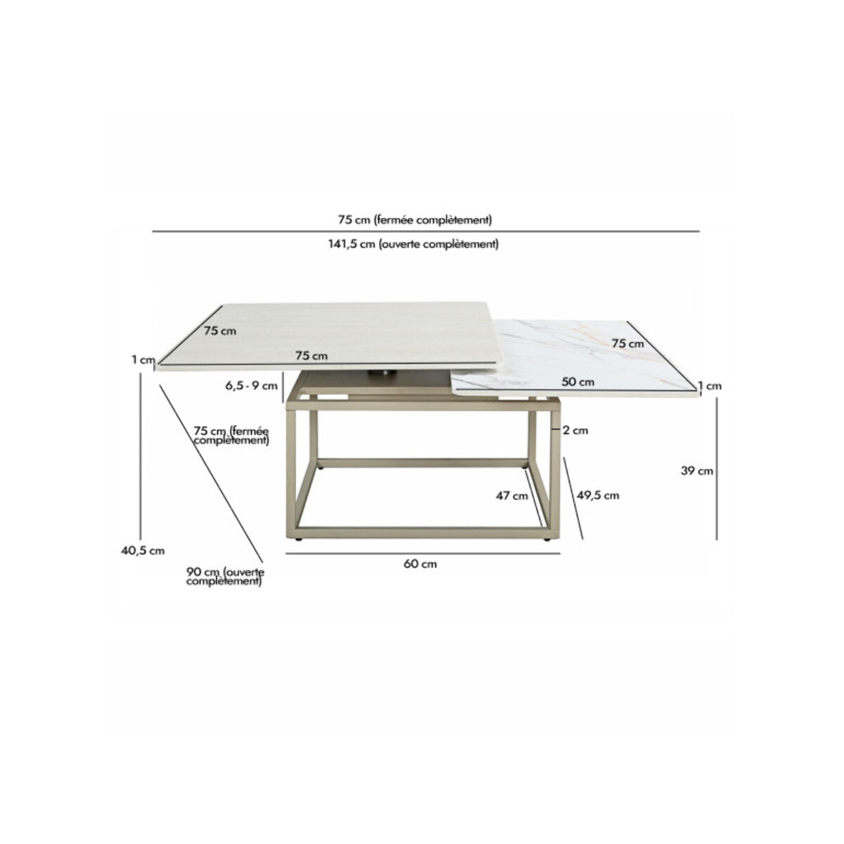 Table basse rotative 2 plateaux céramique pied métal beige – MATERA