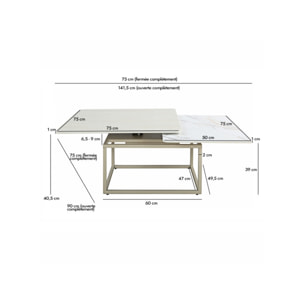 Table basse rotative 2 plateaux céramique pied métal beige – MATERA