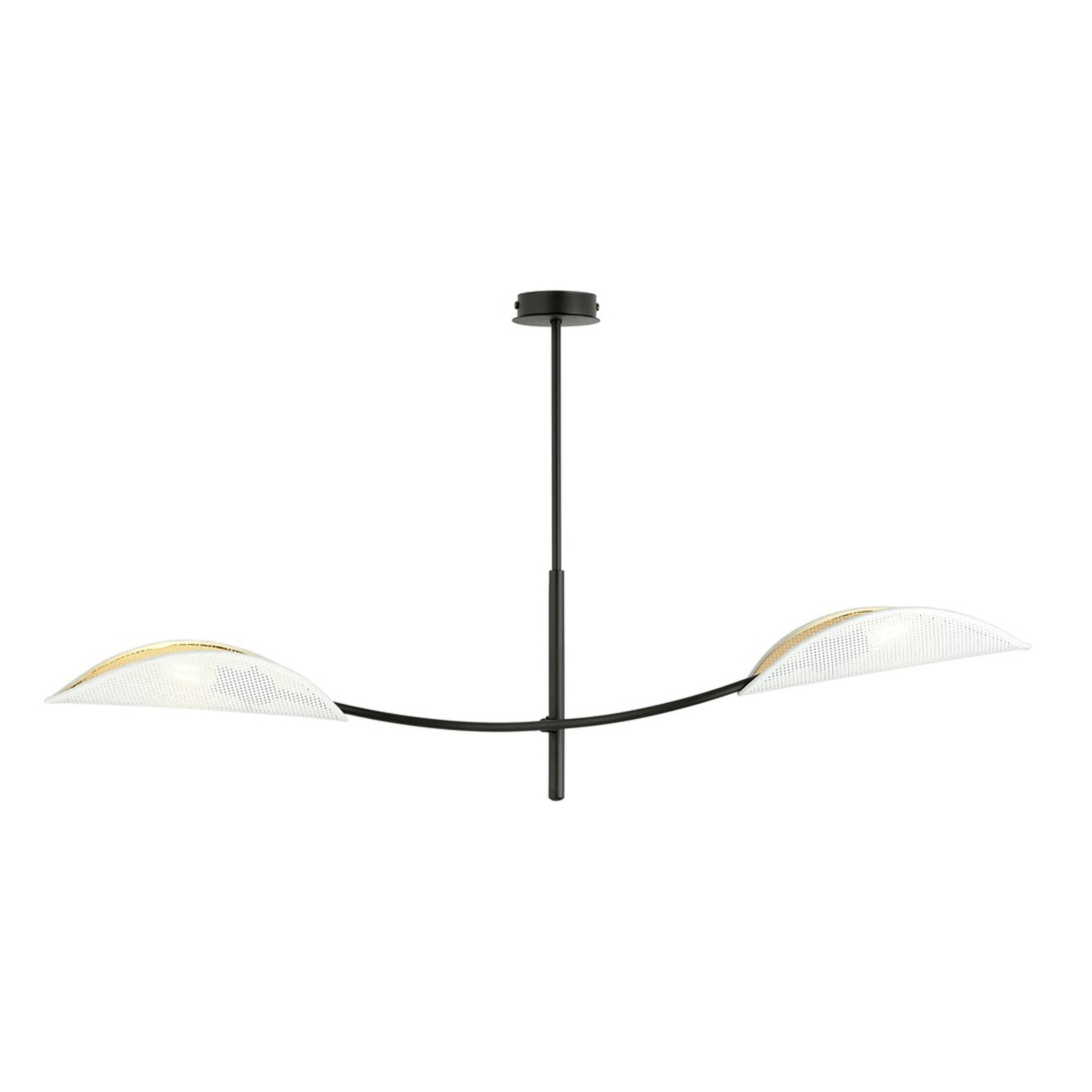 Lampada a sospensione Lotus in acciaio nero con paralumi bianco e oro