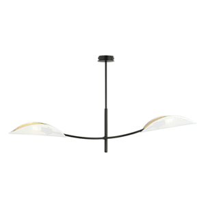 Lampada a sospensione Lotus in acciaio nero con paralumi bianco e oro