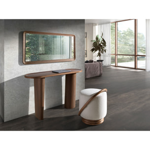 Puff Angel Cerdá con asiento tapizado en tela en blanco base de madera en nogal 52x47x54cm