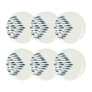 Lot de 6 assiettes à dessert motif marin en porcelaine 20cm PESCARE