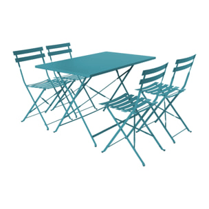 Table de jardin bistrot pliante métal + 4 assises 110 x 70cm. avec quatre chaises pliantes. acier thermolaqué