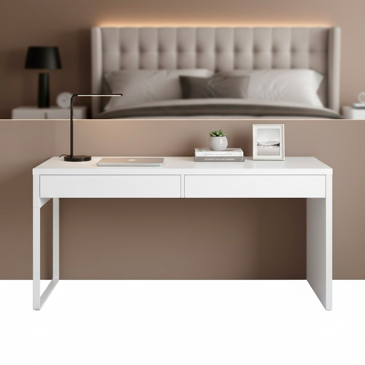 Scrivania Ufficio Home Office Studio Design Moderno Tavolo Lavoro Computer Cassetti Arredo Casa Professionale Ampia Superficie 138 x 50 x 75 Cm Bianco