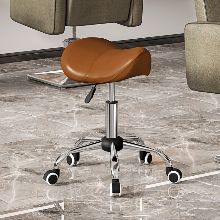 Taburete con Ruedas Taburete Giratorio Cosmético con Altura Ajustable Asiento Acolchado y Amplio Dentista Peluquería Carga 120 kg 52x53x49-61 cm Marrón
