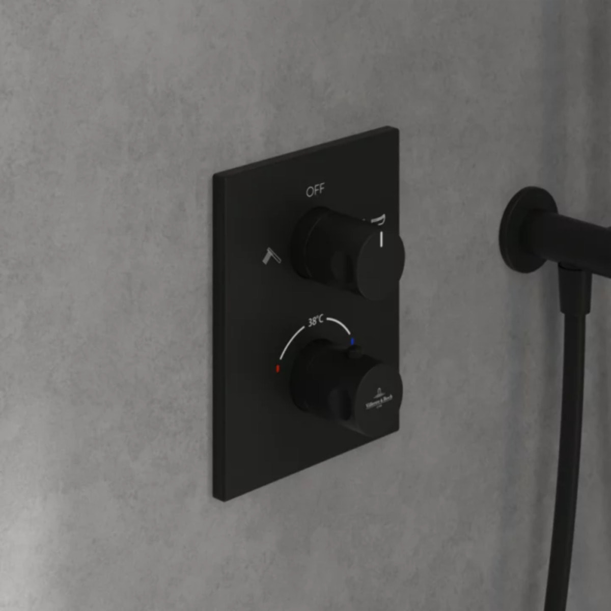 Façade thermostatique 2 voies Universal rectangle Noir mat + corps encastré