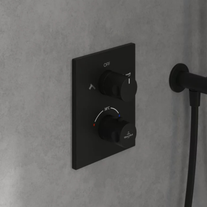 Façade thermostatique 2 voies Universal rectangle Noir mat + corps encastré