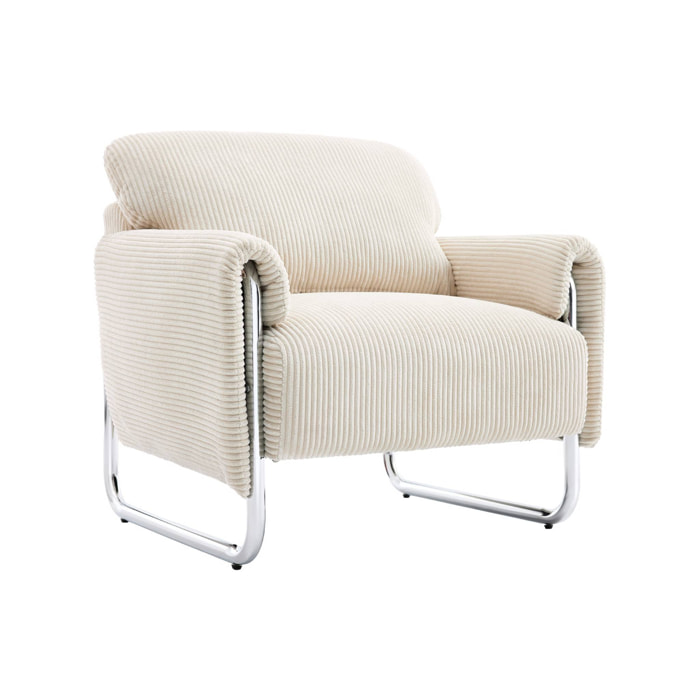 Fauteuil vintage velours côtelé armature chromée VINTAGE