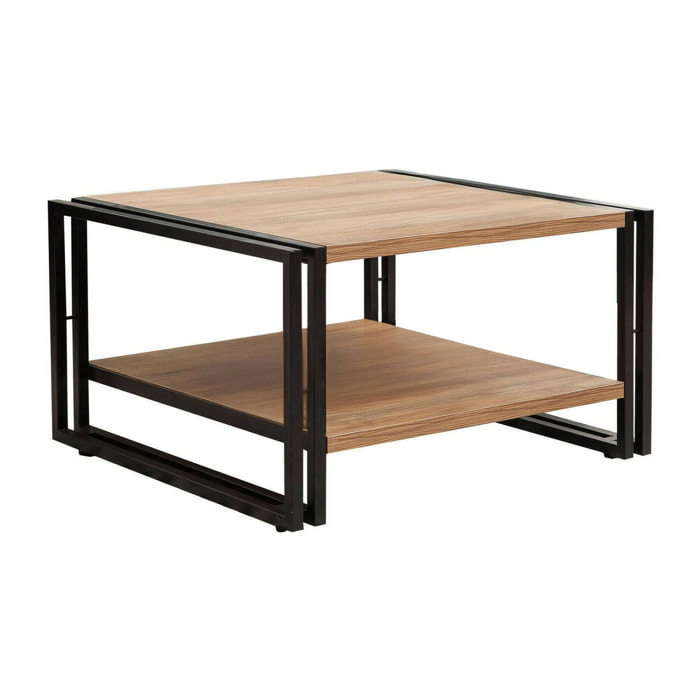 Tavolino da salotto Gioacchina, Tavolo basso da caffè, Portariviste per divano, Ripiano da soggiorno, 70x70h40 cm, Quercia e Nero
